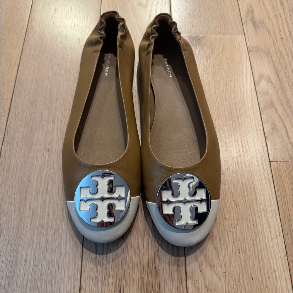 Tory Burch Tan Flats with Silver Accents